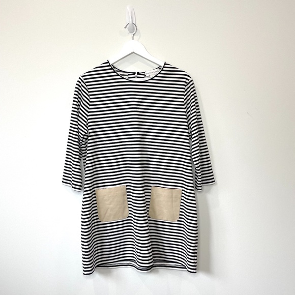 Doncaster Dresses & Skirts - Doncaster Black & White Striped Long Sleeve Dress with Front Pockets